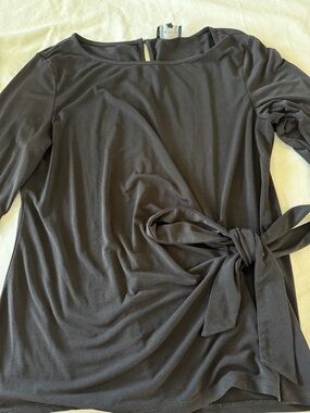 Premise Black Side-Tie Long-Sleeve Top